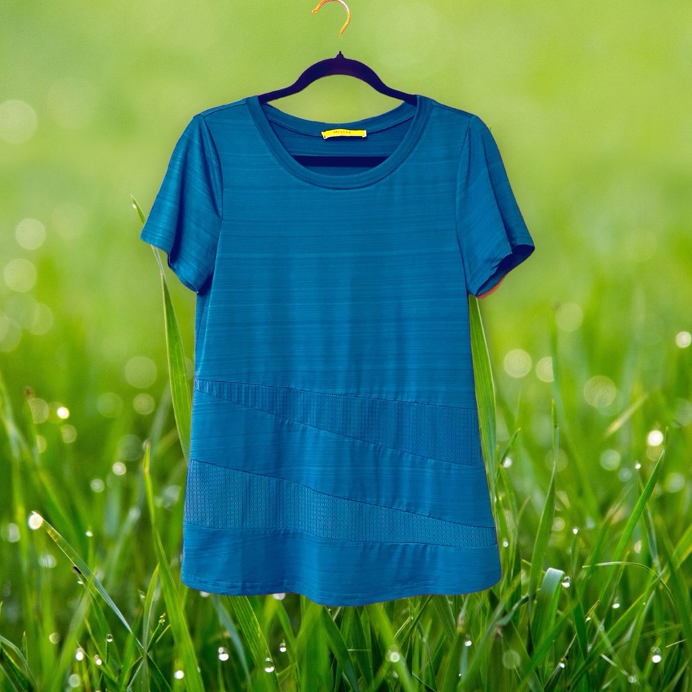 Miusey Blue Athletic Top, 2-Tone Streaky Blue w/Solid Blue Mesh Panels